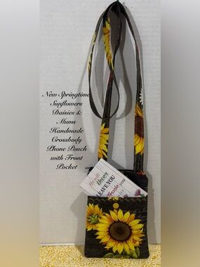 New Sunflower Daisies Mums Handmade Crossbody Phone Pouch With Two Pockets